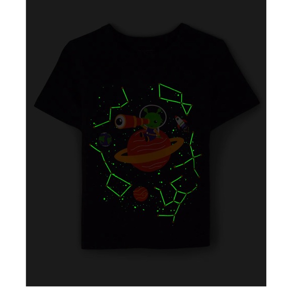 NWT: GLOW IN THE DARK! Toddlers Alien Graphic Tee, Tidal Color - Picture 2 of 3